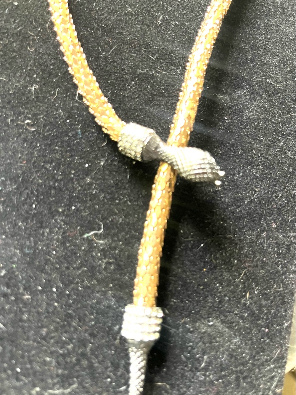 Gold-Tone Braided Lariat adjustable Necklace with rhinestone Silver Accents